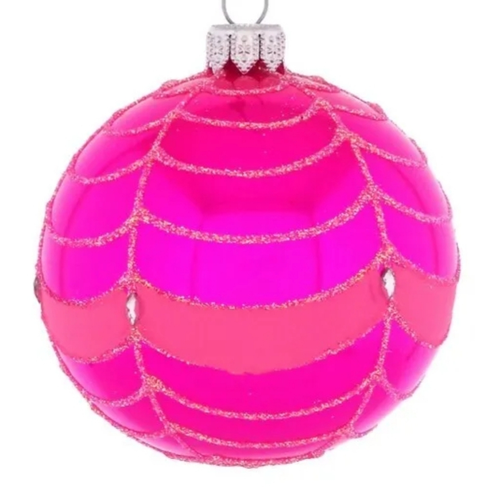 Dagmara  Handcrafted Glass Christmas Tree Bauble - Neon Pink Ornament - Webbed